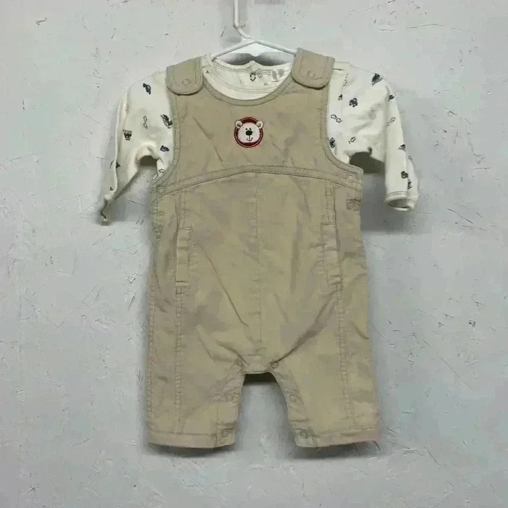 First moments layette baby boy overall and shirt set
